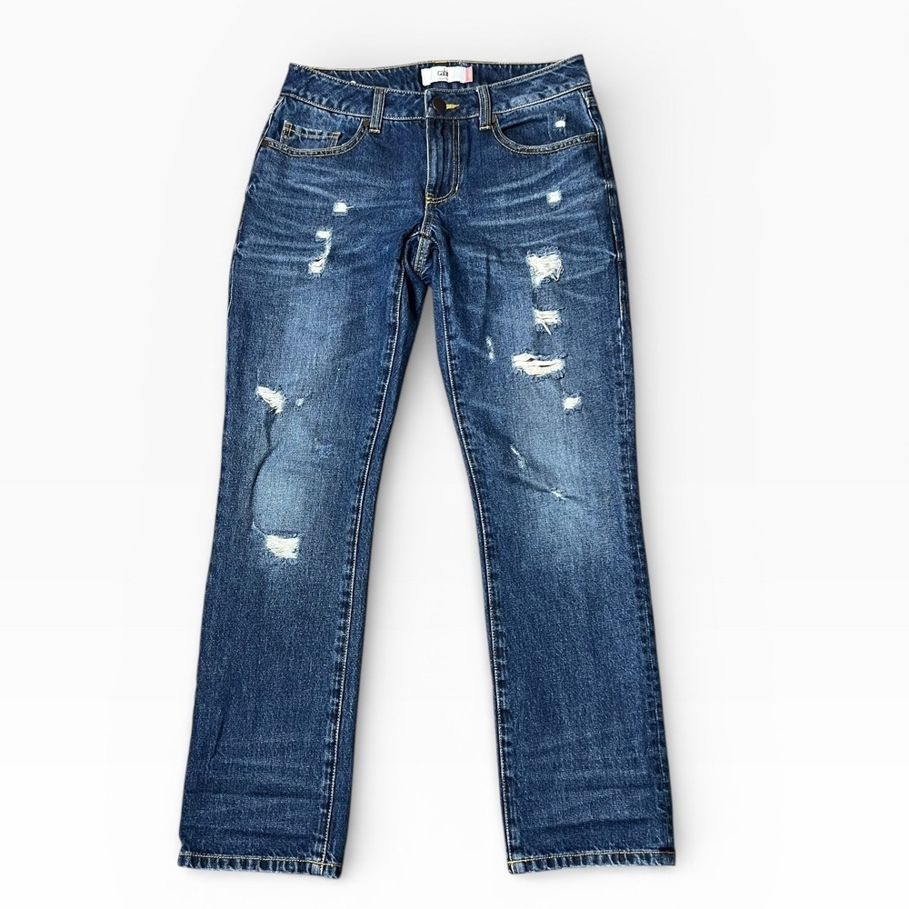 Cabi Jeans 100% BF Distressed Blue Denim Boyfriend Size 6 Slouchy Relaxed 4152